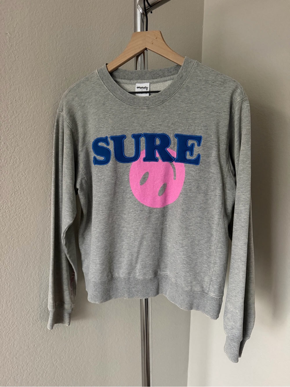 Sure Graphic Crewneck Sweatshirt - Gray with Pink Accent